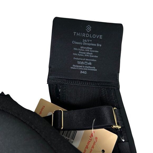 Third Love Size 34G Black Padded Wired Removable Straps Silicone Stripe Bra NWT - Picture 3 of 8